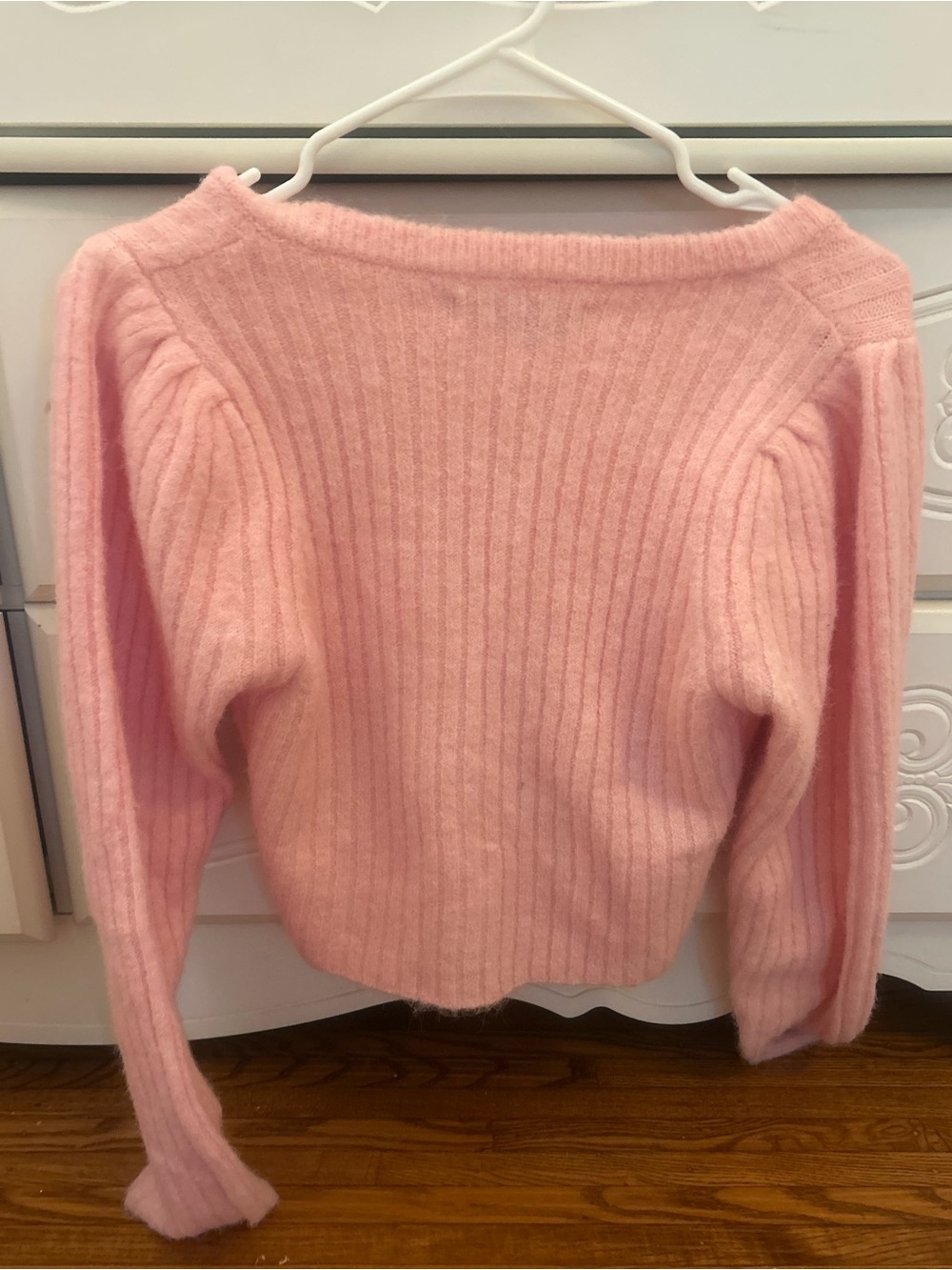 Mango Soft Pink Ribbed V-Neck Button Cardigan - Picture 4 of 4